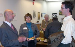 Michael Tanner speaking with Lin Zinser and Brian Schwartz.