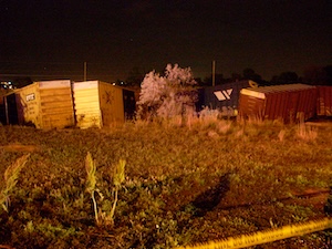 Derailed train cars.