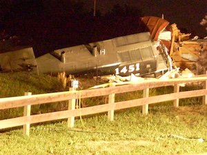 Derailed train cars.