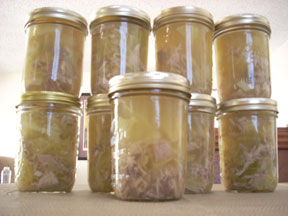 Nine pint jars of chicken soup.