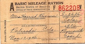 A Basic Mileage Ration card dated November 17, 1942.
