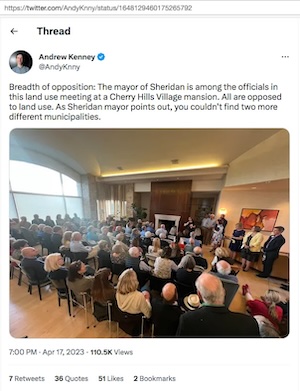 A large group of people meets at a Cherry Hills Village mansion to oppose housing construction for others.